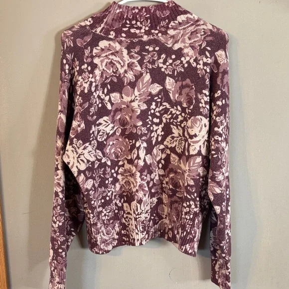 LC Lauren Conrad Floral Mock Neck Pullover Sweater in Wine Color Size Large - Picture 9 of 9